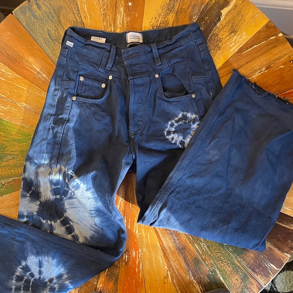 Citizens Of Humanity Indigo Tie-Dye Bisou Barrel Jeans "Upcycled"